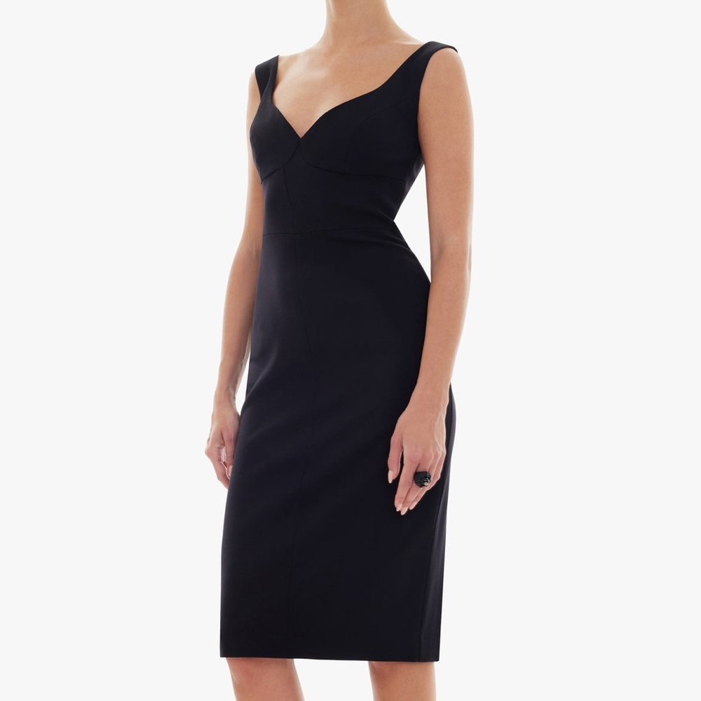 ❤️ Black Halo Black Classic Fitted Midi Sleeveless Sheath Dress Size 2